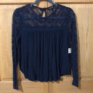 Forever 21 Babydoll Blouse with Lace long sleeves sz SM